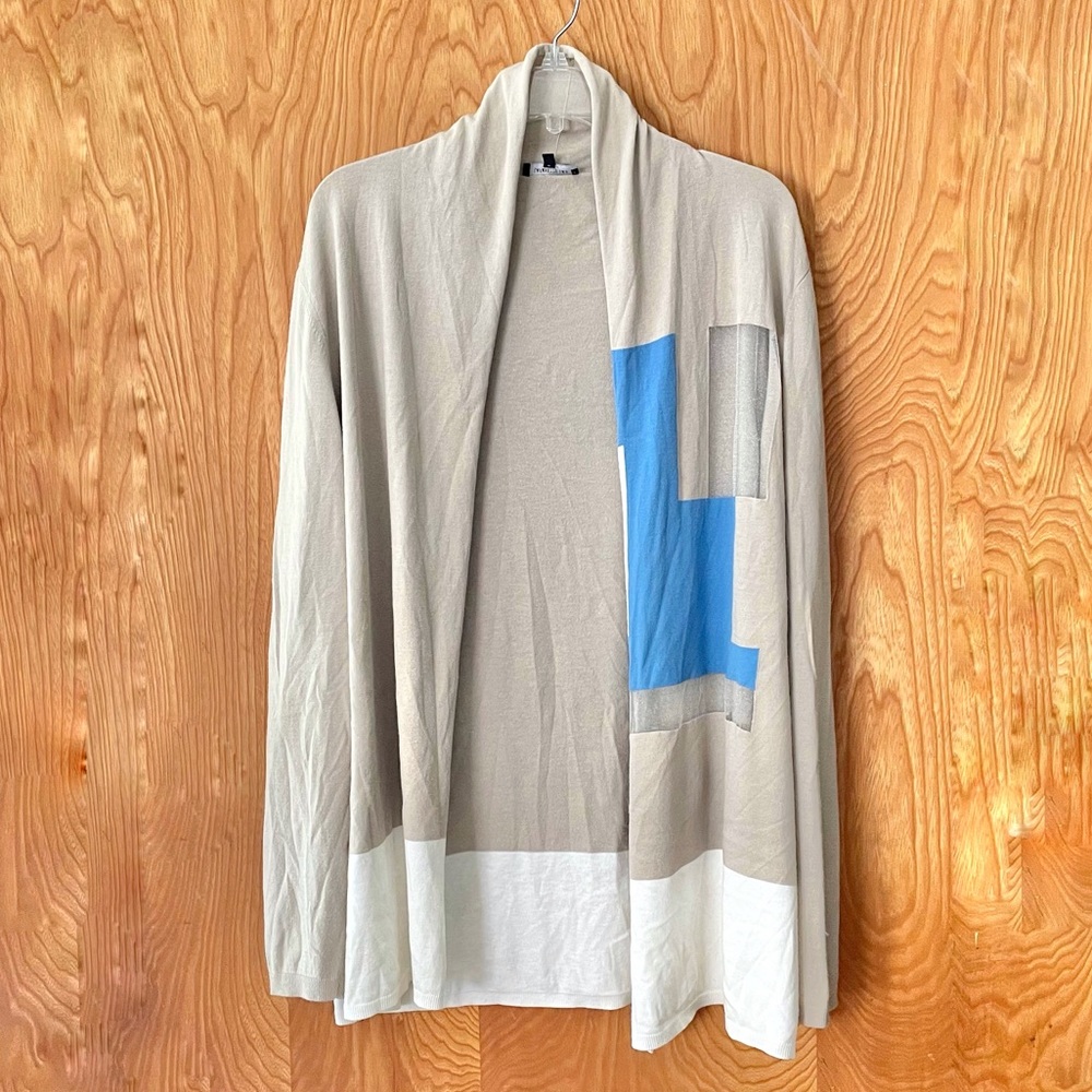 Lafayette 148 New York Beige Cream Cardigan with Blue Accent